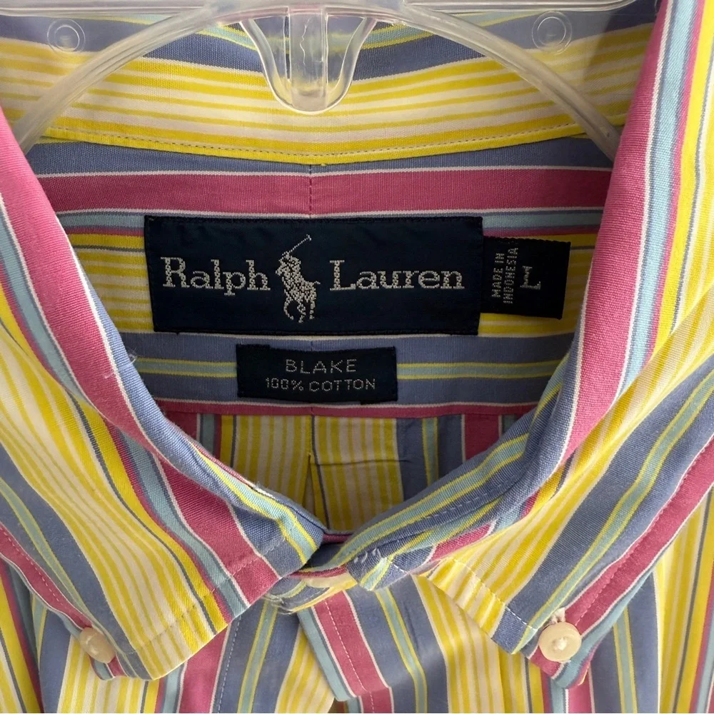 Vintage Polo Ralph Lauren Multicolor Rainbow Striped Button Down Shirt Size L - Picture 4 of 4